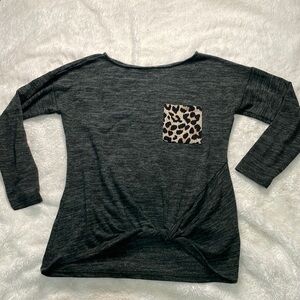 First Love Gray long sleeve with cheetah print pocket‎